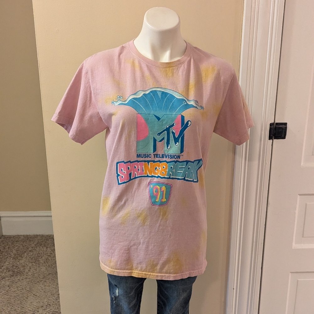 MTV pink and yellow tie-dye Spring Break 91 T-shirt size M